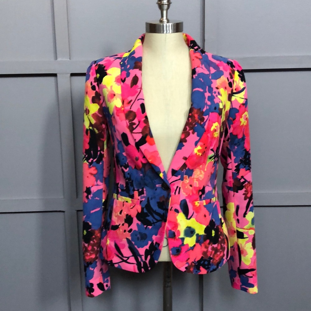 Ann Taylor LOFT pink floral blazer sz XS